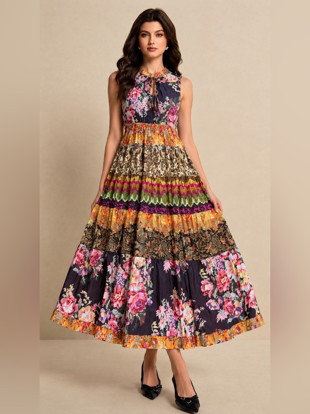 Soft Surroundings Mirabelle Floral Print Maxi patchwork Dress